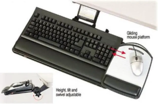 Alt view image 20 of 20 - 3M Knob Adjust Keyboard Tray With Highly Adjustable Platform Black AKT80LE