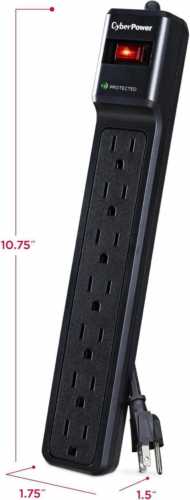 Alt view image 12 of 15 - CyberPower Systems USA CSB7012 CyberPower CSB7012 Essential 7-Outlets Surge Suppressor with 1500 Joules and 12FT Cord - 7 x NEMA 5-15R - 1500 J - 125 V AC Input