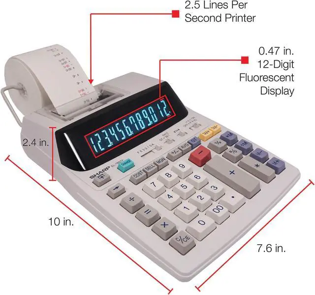 Alt view image 13 of 13 - Sharp EL1801V Two-Color Printing Calculator, 12-Digit Fluorescent, 2-color Printing (Black/Red)
