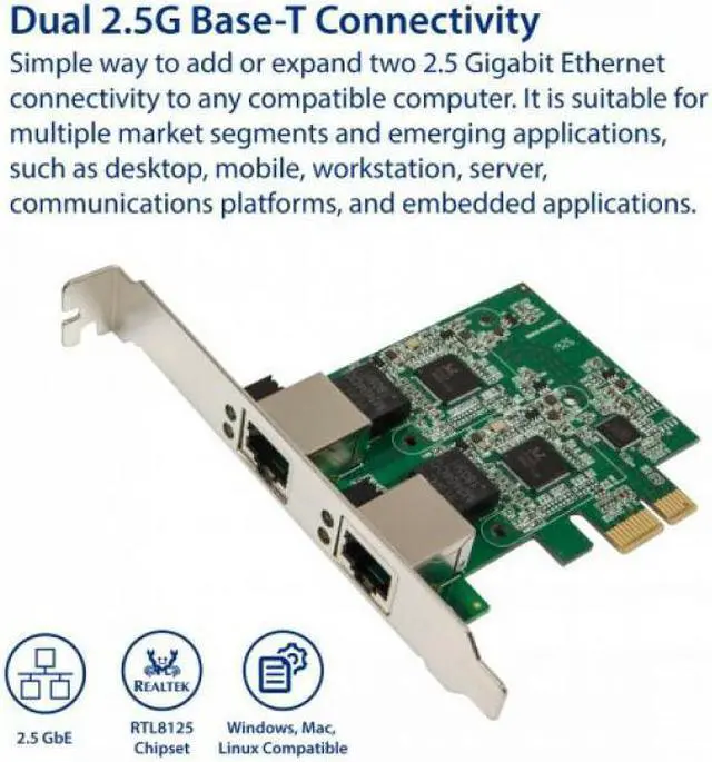 Alt view image 3 of 9 - Syba Dual 2.5 Gigabit Ethernet PCI Express PCI-E Network Controller Card 10/100/1000/2500 Mbps RJ45 LAN Adapter Low Profile Bracket