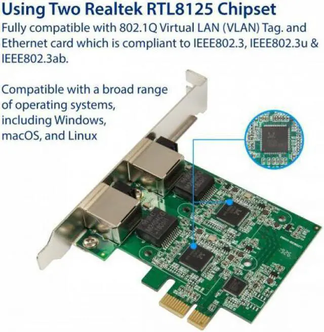 Alt view image 4 of 9 - Syba Dual 2.5 Gigabit Ethernet PCI Express PCI-E Network Controller Card 10/100/1000/2500 Mbps RJ45 LAN Adapter Low Profile Bracket