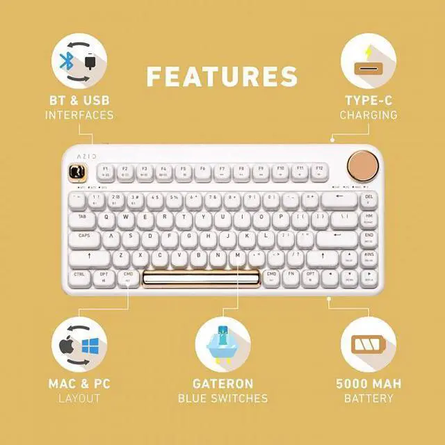 Alt view image 6 of 20 - AZIO IZO Wireless Bluetooth Mechanical Keyboard White Blossom