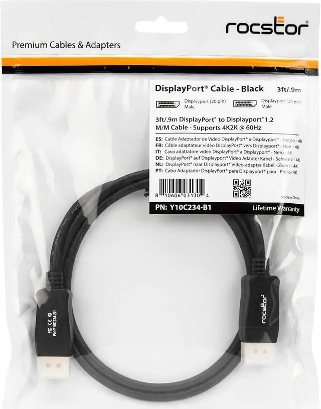 Alt view image 13 of 14 - Rocstor 3ft DisplayPort 1.2 Cable M/M - DP 4k