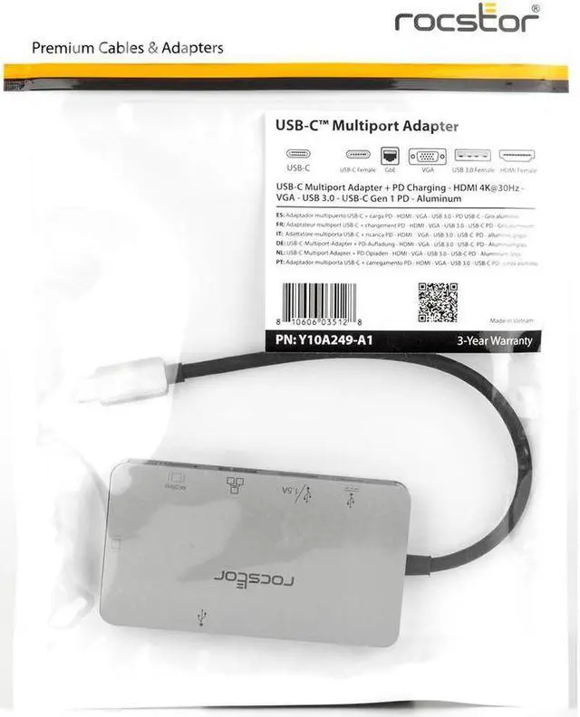 Alt view image 5 of 9 - Rocstor Premium USB-C Multiport Adapter + PD Charging