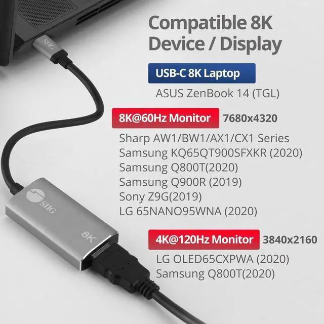 Alt view image 3 of 11 - SIIG CB-TC0L11-S1 Type C to HDMI Adapter 8K, USB-C Input to HDMI Output, Unidirectional, Supports 8K 60Hz and 4K 120Hz