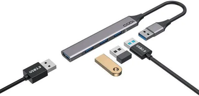 Alt view image 2 of 8 - Codi USB-A 4-Port Hub - for Computer - USB Type A - 4 x USB Ports - 1 x USB 2.0 - 2 x USB 3.0 - Gray - Wired