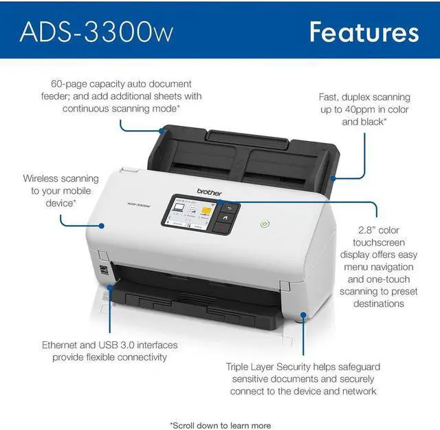 Alt view image 3 of 7 - Brother ADS-4300N 600 x 600 dpi Duplex Document Scanner
