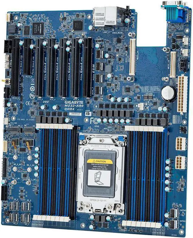 Alt view image 7 of 13 - Gigabyte MZ32-AR0 Server Motherboard AMD Chipset Socket SP3 MZ32AR0