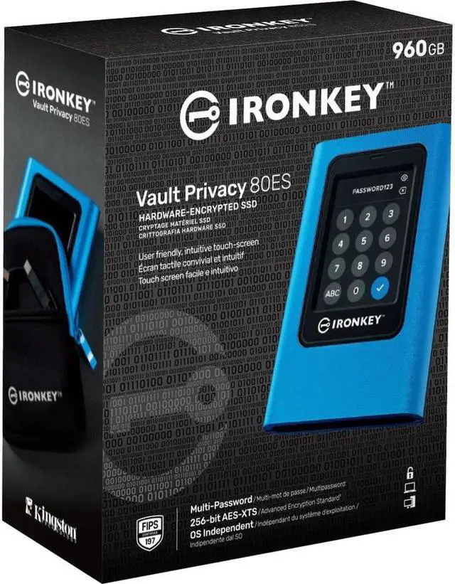 Alt view image 7 of 20 - Kingston IronKey Vault Privacy 80 960GB External SSD | FIPS 197 | XTS-AES 256GB Encrypted | Touch Screen PIN | Secure Data Protection | IKVP80ES/960G