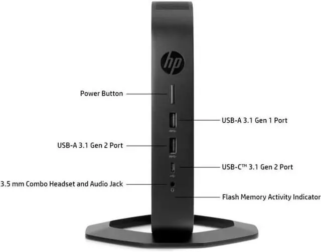 Alt view image 6 of 12 - HP t640 Thin ClientAMD Ryzen R1505G Dual-core (2 Core) 2.40 GHz - TAA Compliant - 4 GB RAM DDR4 SDRAM - 32 GB Flash - AMD Radeon Vega 3 - Gigabit Ethernet - DisplayPort - Network (RJ-45) - 2 USB 2.0 P