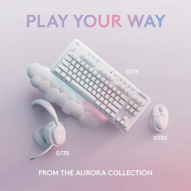 Alt view image 4 of 9 - Logitech G713 Wired Mechanical Gaming Keyboard with LIGHTSYNC RGB Lighting, Clicky Switches (GX Blue), and Keyboard Palm Rest, PC/Mac Compatible - White Mist