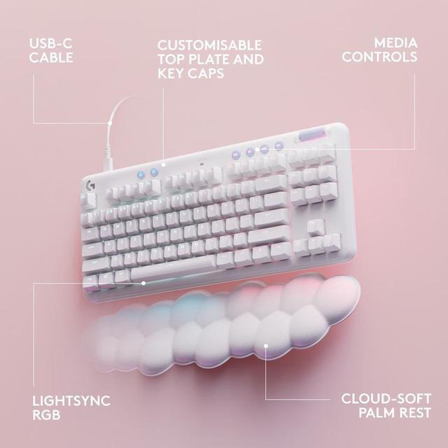 Alt view image 2 of 9 - Logitech G713 Wired Mechanical Gaming Keyboard with LIGHTSYNC RGB Lighting, Linear Switches (GX Red), and Keyboard Palm Rest, PC and Mac Compatible - White Mist