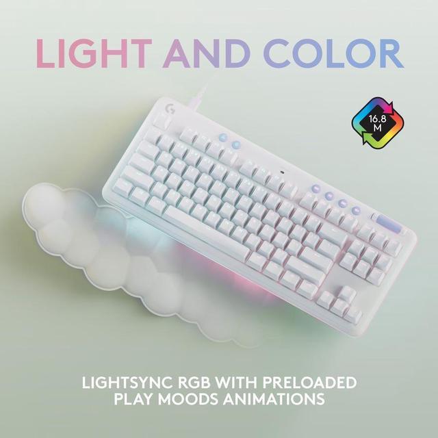 Alt view image 4 of 9 - Logitech G713 Wired Mechanical Gaming Keyboard with LIGHTSYNC RGB Lighting, Linear Switches (GX Red), and Keyboard Palm Rest, PC and Mac Compatible - White Mist