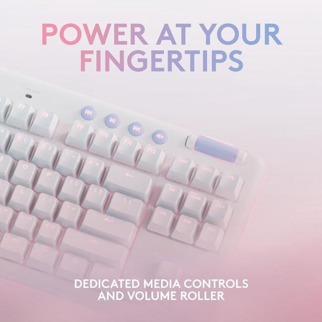 Alt view image 5 of 9 - Logitech G713 Wired Mechanical Gaming Keyboard with LIGHTSYNC RGB Lighting, Linear Switches (GX Red), and Keyboard Palm Rest, PC and Mac Compatible - White Mist