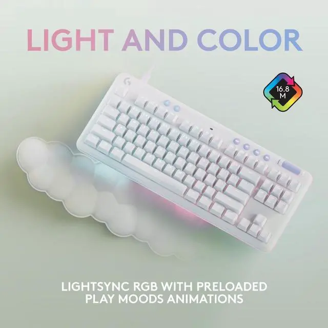 Alt view image 4 of 17 - Logitech G713 Wired Mechanical Gaming Keyboard with LIGHTSYNC RGB Lighting, Tactile Switches (GX Brown), and Keyboard Palm Rest, PC and Mac Compatible - White Mist