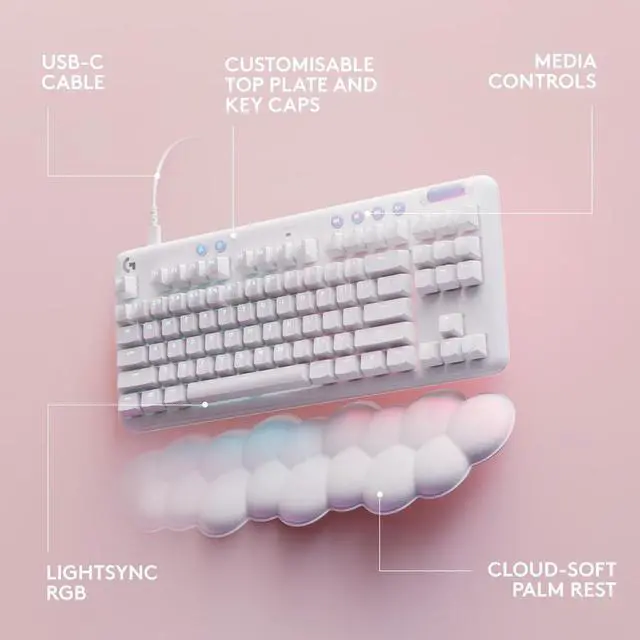 Alt view image 7 of 17 - Logitech G713 Wired Mechanical Gaming Keyboard with LIGHTSYNC RGB Lighting, Tactile Switches (GX Brown), and Keyboard Palm Rest, PC and Mac Compatible - White Mist