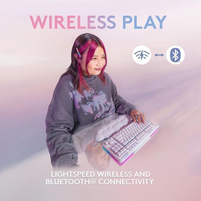 Alt view image 3 of 9 - Logitech G715 Wireless Mechanical Gaming Keyboard with LIGHTSYNC RGB Lighting, Lightspeed, Clicky Switches (GX Blue), and Keyboard Palm Rest, PC and Mac Compatible, White Mist