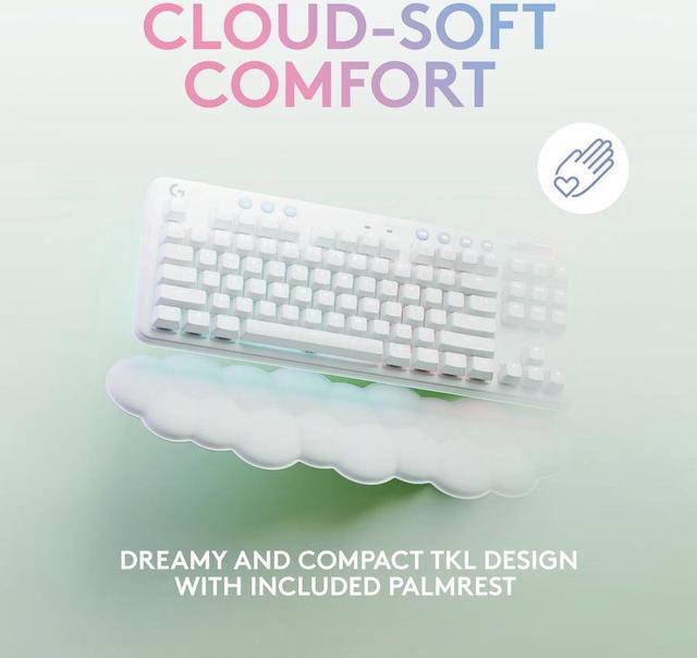 Alt view image 4 of 9 - Logitech G715 Wireless Mechanical Gaming Keyboard with LIGHTSYNC RGB Lighting, Lightspeed, Clicky Switches (GX Blue), and Keyboard Palm Rest, PC and Mac Compatible, White Mist