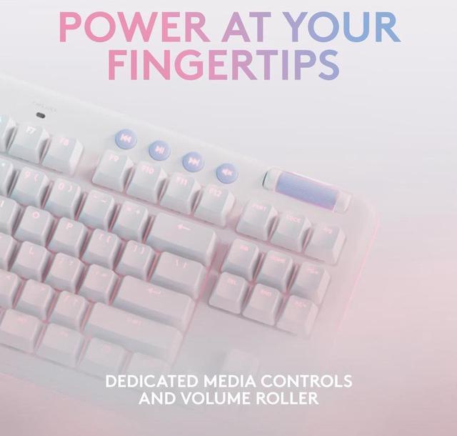 Alt view image 8 of 9 - Logitech G715 Wireless Mechanical Gaming Keyboard with LIGHTSYNC RGB Lighting, Lightspeed, Clicky Switches (GX Blue), and Keyboard Palm Rest, PC and Mac Compatible, White Mist