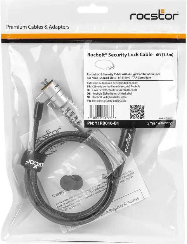 Alt view image 6 of 16 - Rocstor Rocbolt N19 Security Cable 4-digit Combination Lock For Nano-Shaped Slot