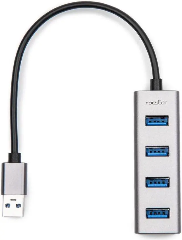 Alt view image 3 of 7 - Rocstor Portable 4 Port Hub USB-A to 4x USB-A SuperSpeed USB 3.0 - USB 3.0 Type A - External - 4 USB Port(s) - 4 USB 3.0 Port(s) - PC, Mac