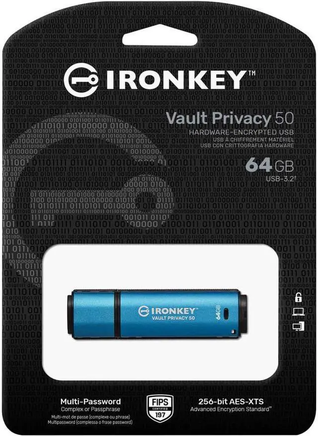 Alt view image 10 of 20 - Kingston IronKey Vault Privacy 50 64GB Encrypted USB Thumbdrive IKVP50/64GB