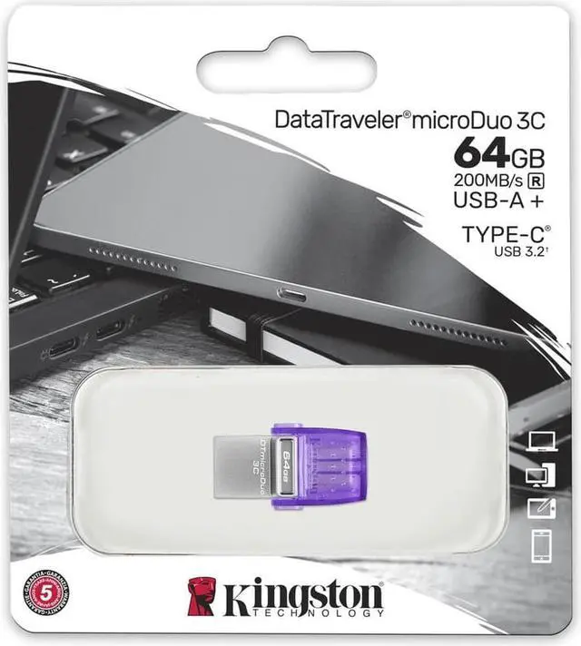 Alt view image 16 of 20 - Kingston 64GB DataTraveler microDuo 3C USB Flash Drive USB Type-C and Type-A Flash Drive