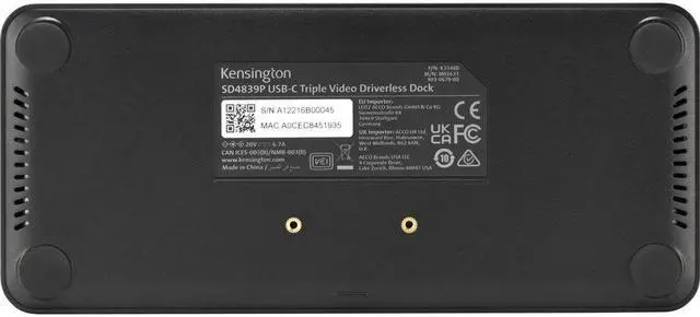 Alt view image 2 of 19 - Kensington SD4839P Docking Station - for Notebook/Monitor - 85 W - USB Type C - 3 Displays Supported - 4K, Full HD - 3840 x 2160, 1920 x 1080 - 4 x USB Ports - 3 x USB Type-A Ports - USB Type-A - 1 x