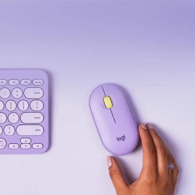 Alt view image 7 of 18 - Logitech Pebble M350 Wireless Mouse - Optical - Wireless - Bluetooth/Radio Frequency - 2.40 GHz - Lavender Lemonade - USB - 1000 dpi - Scroll Wheel - 3 Button(s)