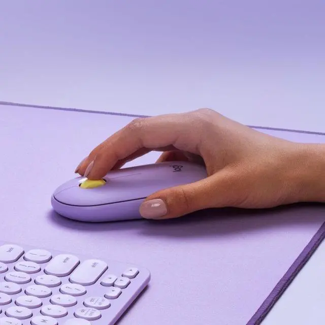 Alt view image 4 of 18 - Logitech Pebble M350 Wireless Mouse - Optical - Wireless - Bluetooth/Radio Frequency - 2.40 GHz - Lavender Lemonade - USB - 1000 dpi - Scroll Wheel - 3 Button(s)