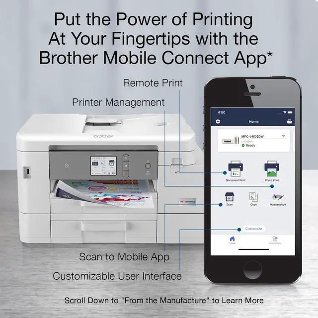 Alt view image 9 of 20 - Brother MFCJ4535DW Up to 20 ppm Black Print Speed Wireless 802.11 b/g/n InkJet MFC / All-In-One Color Printer