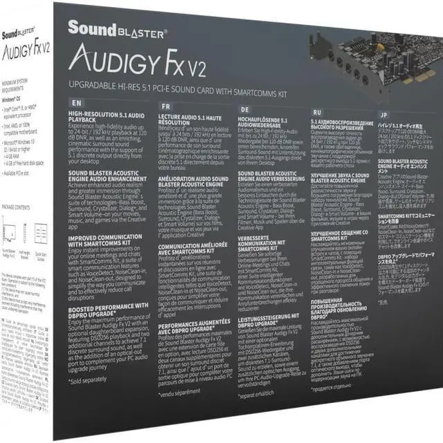Alt view image 8 of 8 - Creative Sound Blaster Audigy Fx V2 Upgradable Hi-res PCI-e Sound Card with 5.1 Discrete and Virtual Surround, Scout Mode, SmartComms Kit for PC