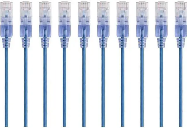 Alt view image 9 of 10 - Monoprice SlimRun Cat6A Ethernet Patch Cable - Network Internet Cord - RJ45, 550Mhz, UTP, Pure Bare Copper Wire, 10G, 30AWG, 5ft, Blue, 10-Pack