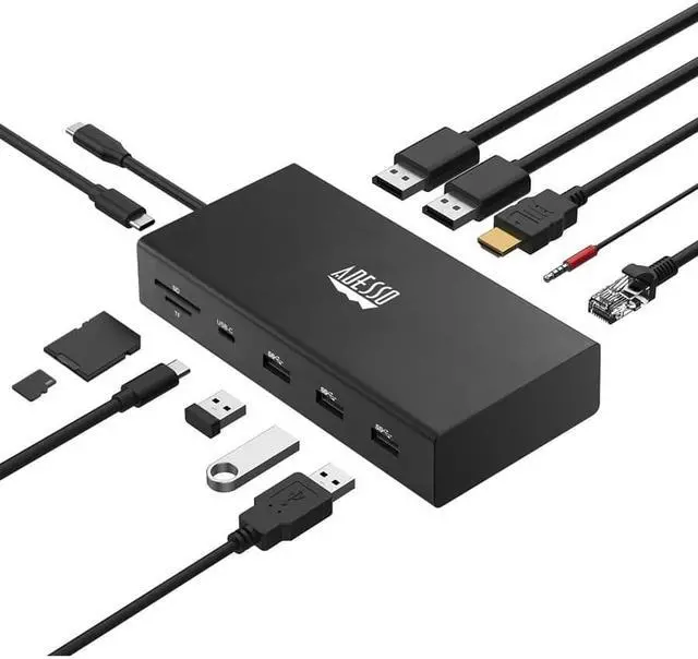 Alt view image 3 of 18 - Adesso 12-in-1 USB-C Multi-Port TAA Compliant Docking Station Black AUH4060