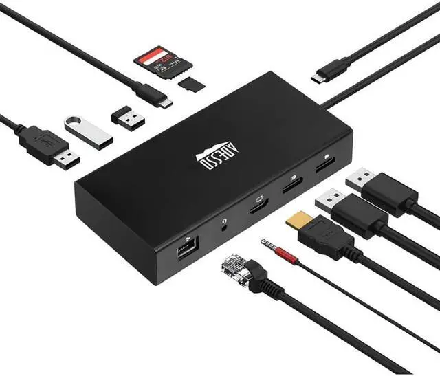 Alt view image 5 of 18 - Adesso 12-in-1 USB-C Multi-Port TAA Compliant Docking Station Black AUH4060