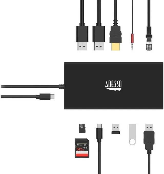 Alt view image 4 of 18 - Adesso 12-in-1 USB-C Multi-Port TAA Compliant Docking Station Black AUH4060
