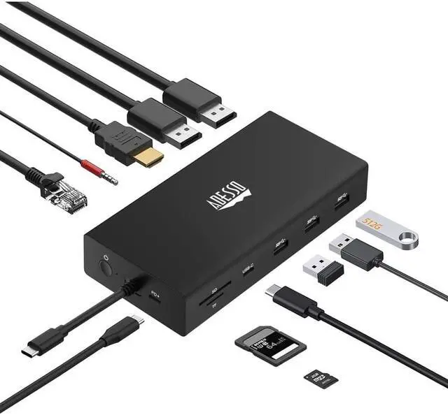 Alt view image 7 of 18 - Adesso 12-in-1 USB-C Multi-Port TAA Compliant Docking Station Black AUH4060