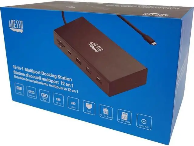 Alt view image 8 of 18 - Adesso 12-in-1 USB-C Multi-Port TAA Compliant Docking Station Black AUH4060