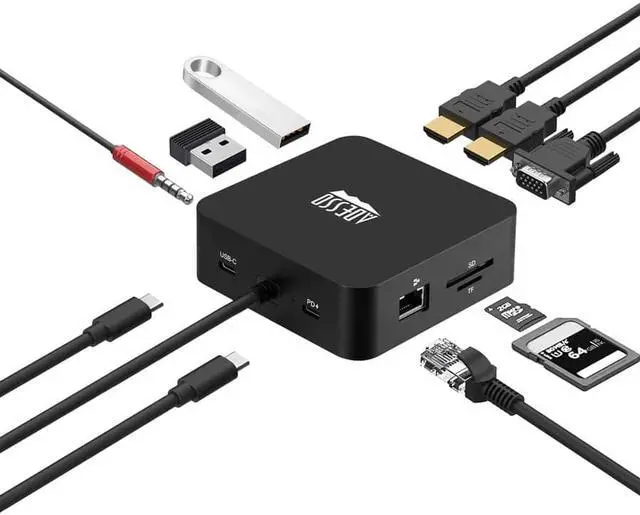 Alt view image 4 of 18 - Adesso 11-in-1 USB-C Multi-Port TAA Compliant Docking Station Black AUH4050