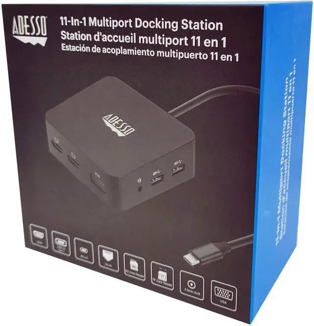 Alt view image 8 of 18 - Adesso 11-in-1 USB-C Multi-Port TAA Compliant Docking Station Black AUH4050