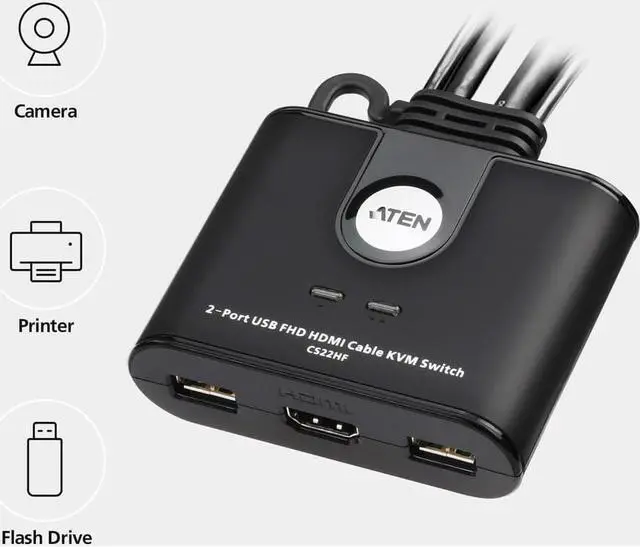 Alt view image 6 of 6 - ATEN CS22HF 2-Port USB FHD HDMI Cable KVM Switch
