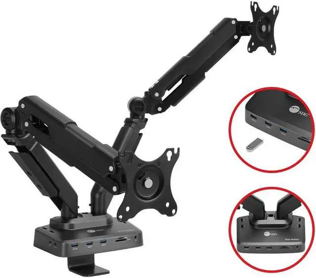 Alt view image 2 of 18 - SIIG Dual Gas Spring Monitor Arm Desk Mount with 4K Docking Station & PD - Unique Dual Moniter Desk Mount and Docking Station combo design, gives you dual-display visuals and multiple peripheral c