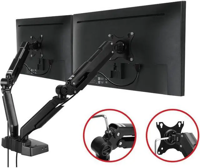 Alt view image 5 of 18 - SIIG Dual Gas Spring Monitor Arm Desk Mount with 4K Docking Station & PD - Unique Dual Moniter Desk Mount and Docking Station combo design, gives you dual-display visuals and multiple peripheral c