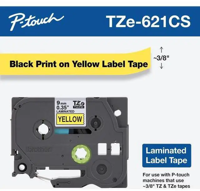 Alt view image 2 of 16 - Brother P-touch TZe-621 Label Maker Tape 0.35"W Yellow/Black TZE621CS