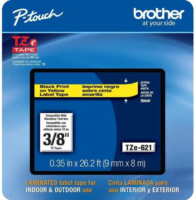 Alt view image 5 of 16 - Brother P-touch TZe-621 Label Maker Tape 0.35"W Yellow/Black TZE621CS