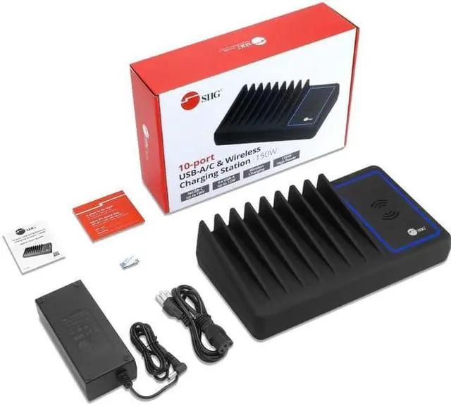 Alt view image 9 of 20 - SIIG 10-Port USB-A/C & Wireless Charging Station 150W ACPW1R11S1
