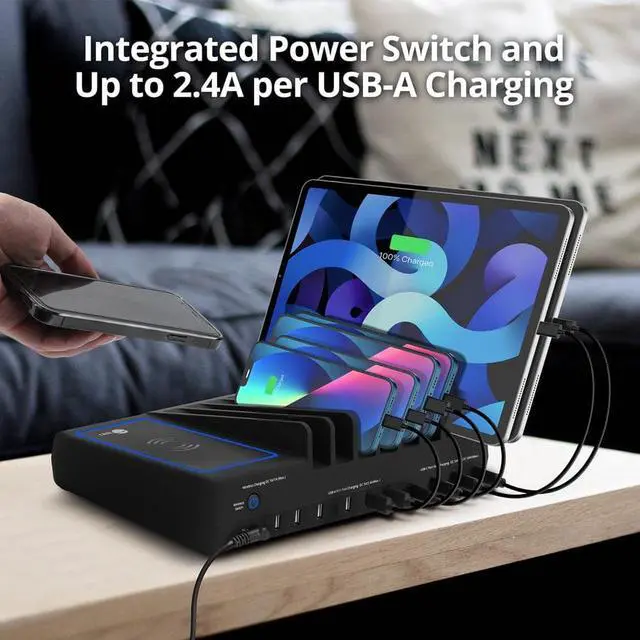 Alt view image 12 of 20 - SIIG 10-Port USB-A/C & Wireless Charging Station 150W ACPW1R11S1