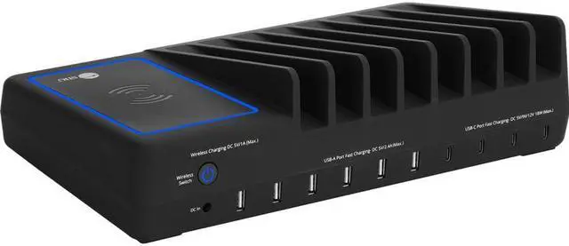 Alt view image 10 of 20 - SIIG 10-Port USB-A/C & Wireless Charging Station 150W ACPW1R11S1