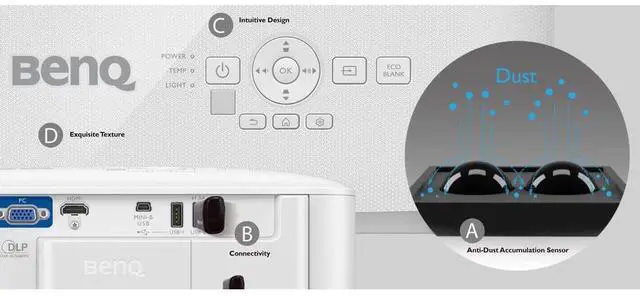 Alt view image 3 of 11 - BenQ EW800ST DLP Projector - 16:10 - 1280 x 800 - Front - 1080p - 5000 Hour Normal Mode - 10000 Hour Economy Mode - WXGA - 20,000:1 - 3300 Lumens - HDMI - USB - Wireless LAN