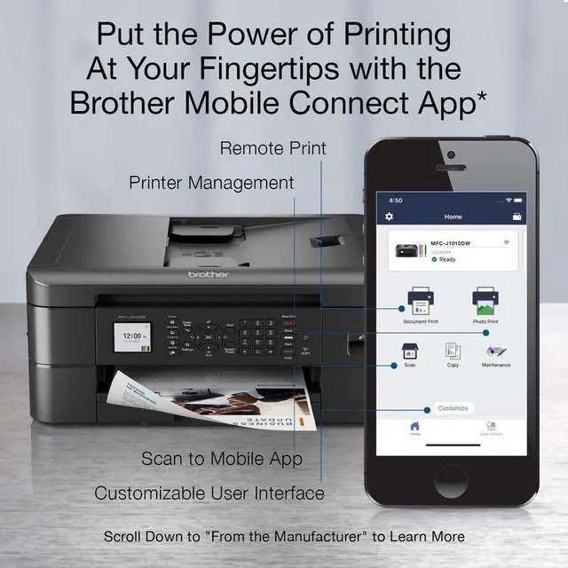 Alt view image 7 of 12 - Brother MFC-J1010DW Wireless Color Inkjet All-in-One Printer with Mobile Device and Duplex Printing
